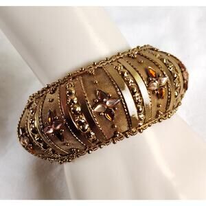 Vintage Gold Tone Hinged Clamper Cuff Bracelet Baroque Statement